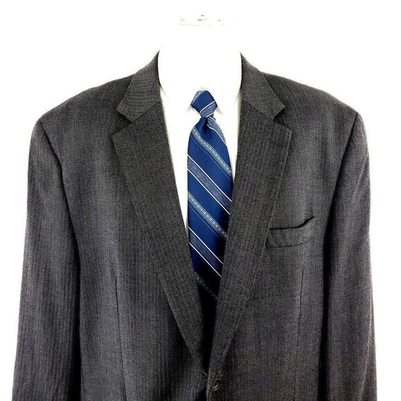 Joseph Feiss Gold Heavy Wool 2 Button Sport Coat 46L Gray Herringbone - Picture 1 of 10